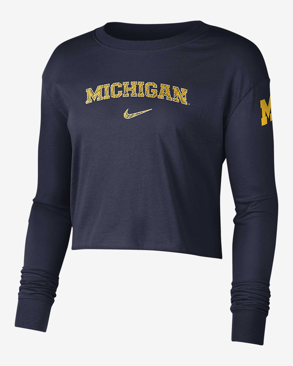 Nike College (Michigan) Women's Cropped Long-Sleeve T-Shirt - College Navy