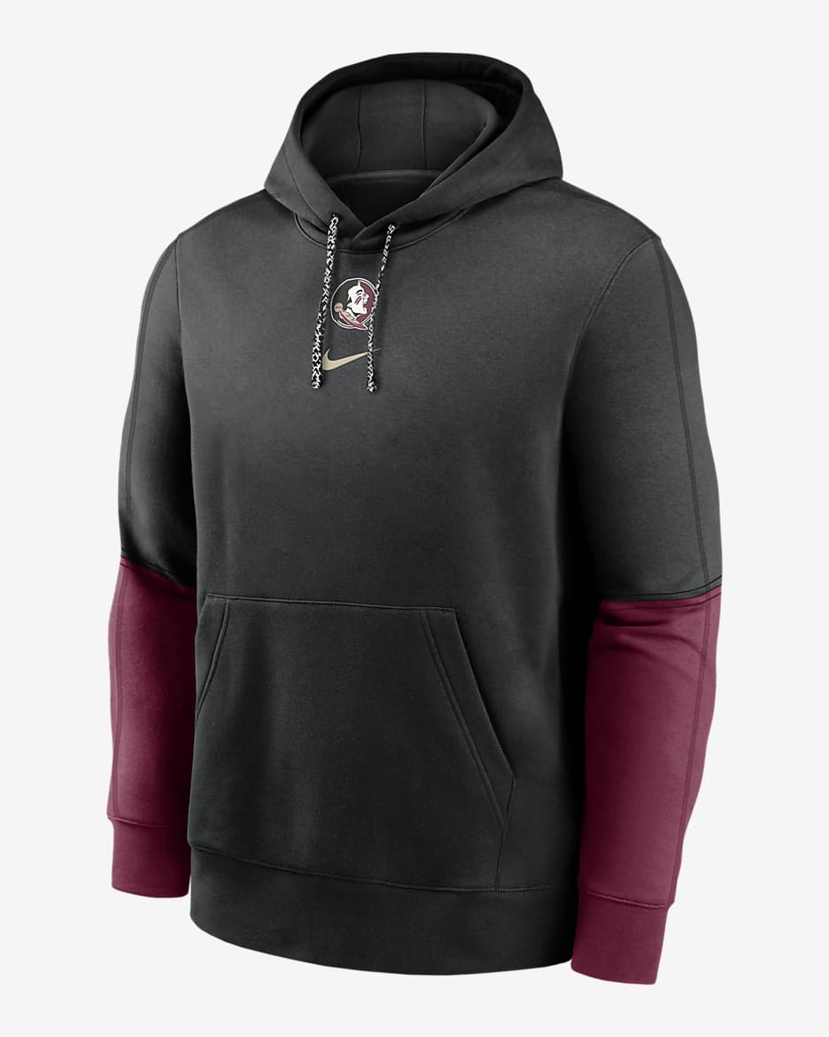 Sudadera con gorro sin cierre universitaria Nike para hombre Florida State Seminoles Sideline Team Issue Club - Negro