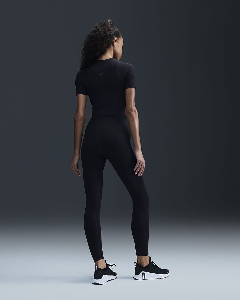 Nike Zenvy Rib 7/8-legging met hoge taille en lichte ondersteuning voor dames - Zwart/Zwart