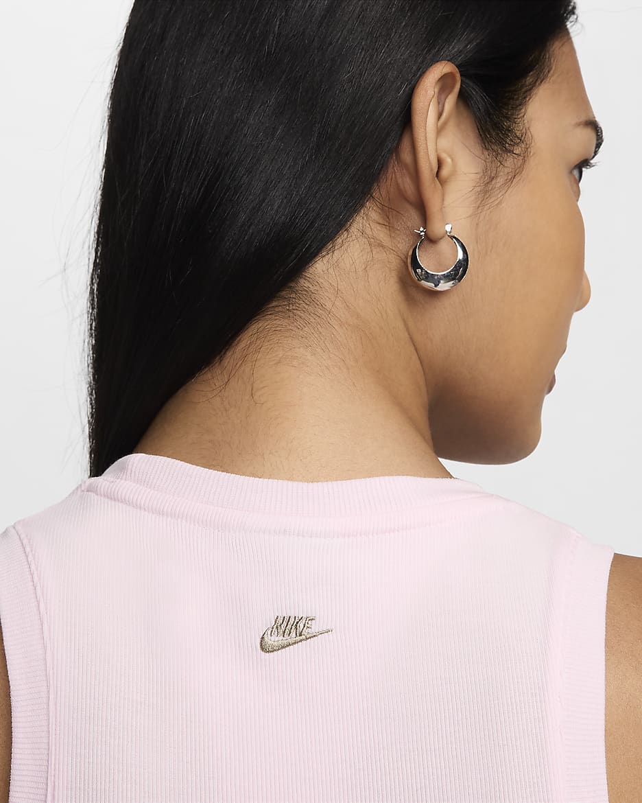 Nike Sportswear Chill Knit Women's Cropped Mini-Rib Tank Top - Pink Foam/Khaki