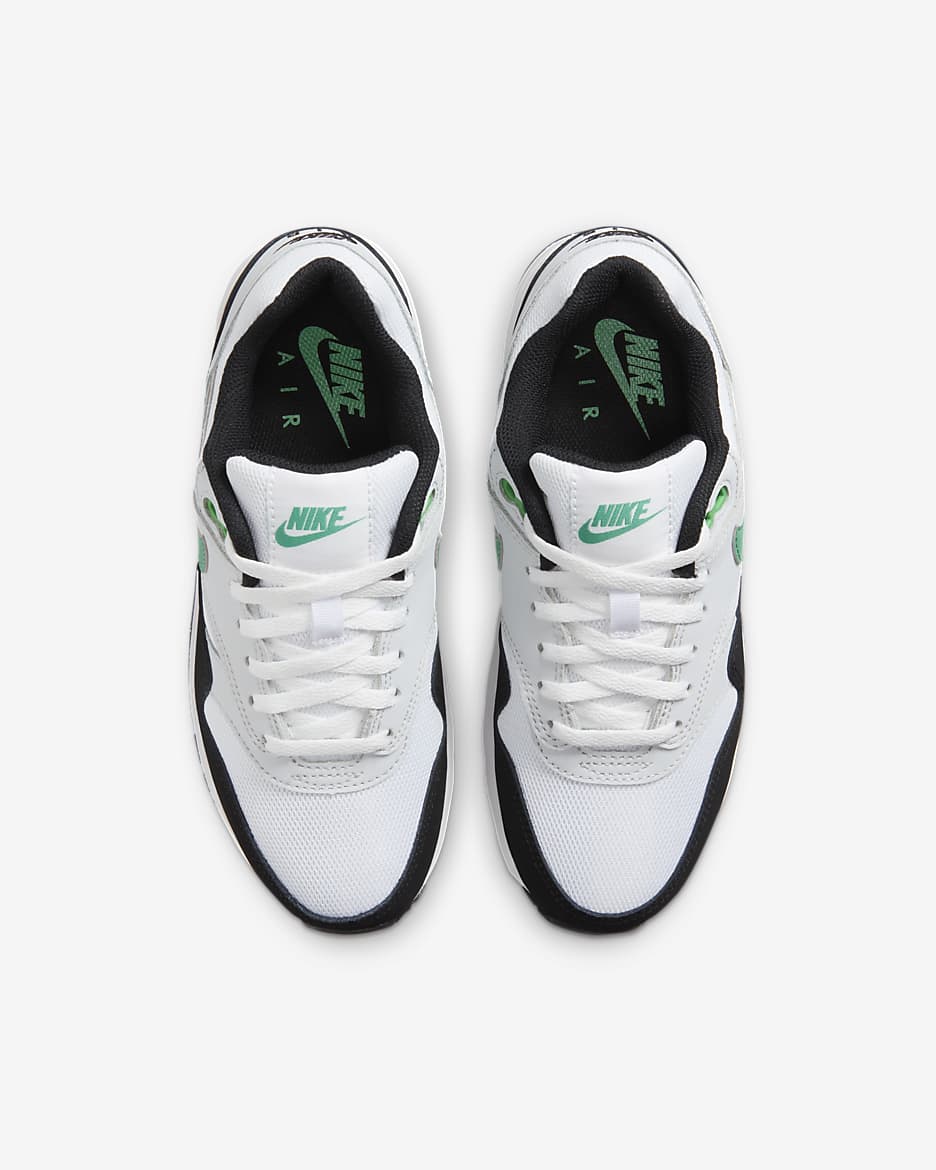 Tenis para niños grandes Air Max 1 - Blanco/Platino puro/Negro/Verde estadio