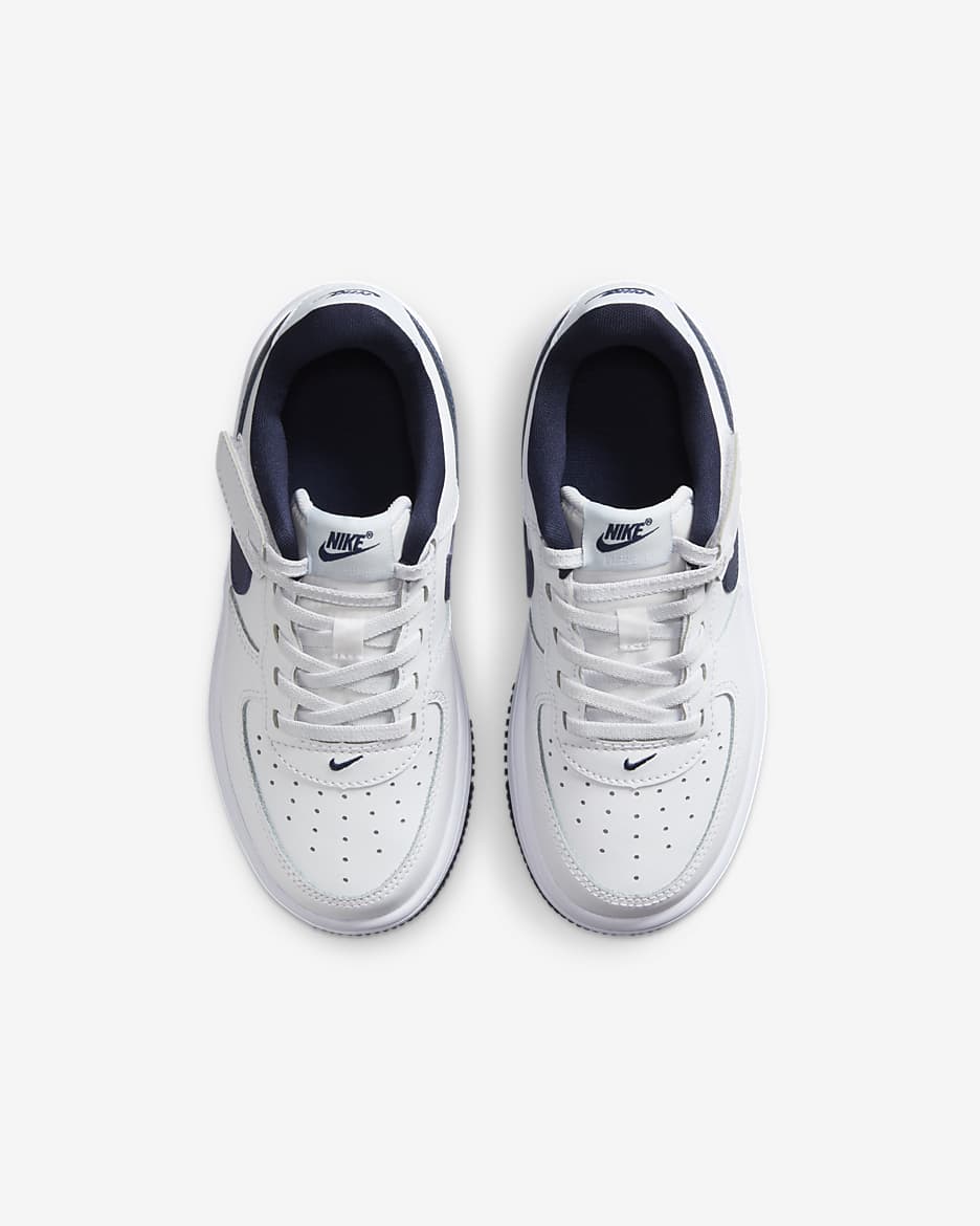 Calzado para niños de preescolar Nike Force 1 Low EasyOn - Blanco/Gris fútbol/Azul marino medianoche