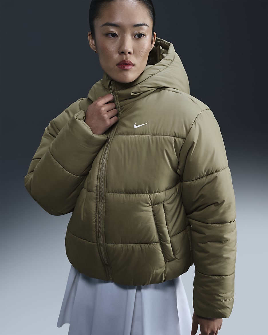 Nike Sportswear Classic Puffer Women's Therma-FIT Loose Hooded Jacket - Light Army/White