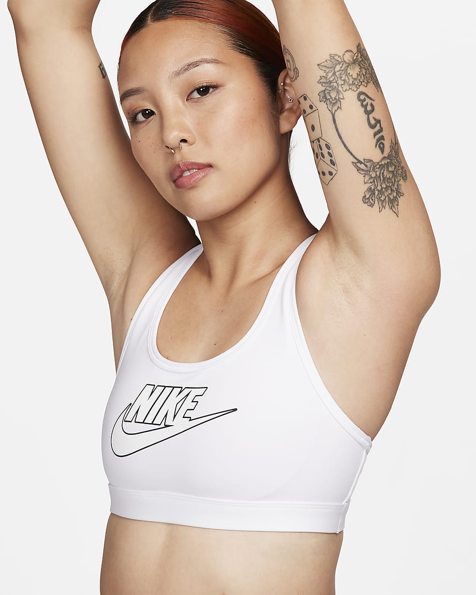 Nike Swoosh Medium Support Women's Padded Logo Sports Bra - White/Black/White