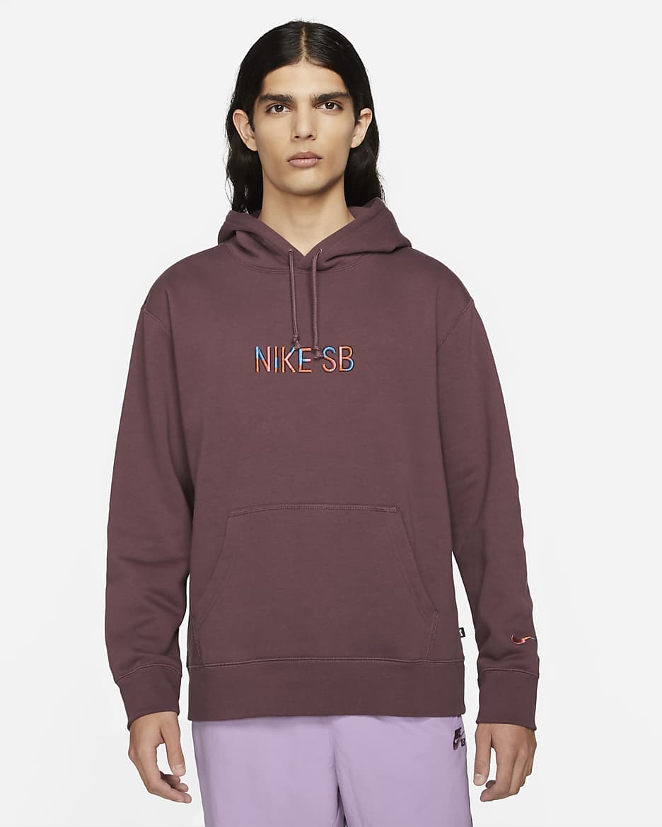 Sudadera con gorro de skateboarding de tejido Fleece premium Nike SB - Vino oscuro/Azul marino/Sal rosa