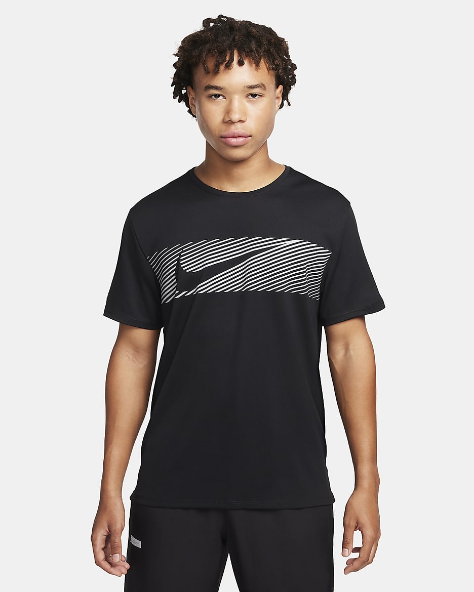 Nike Miler Flash Dri-FIT UV Kurzarm-Laufoberteil für Herren - Schwarz