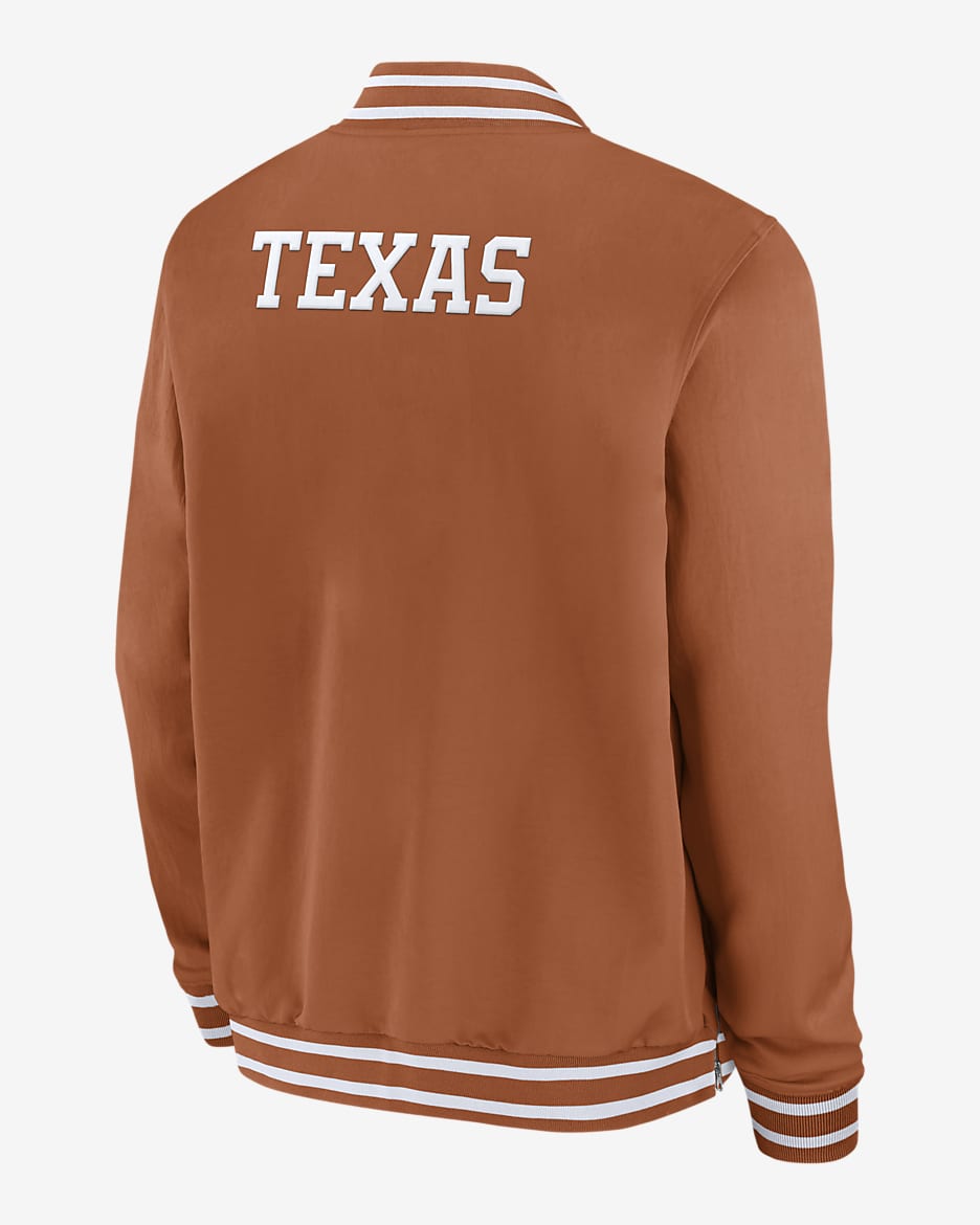 Texas Longhorns Sideline Men's Nike College Full-Zip Bomber Jacket - Desert Orange