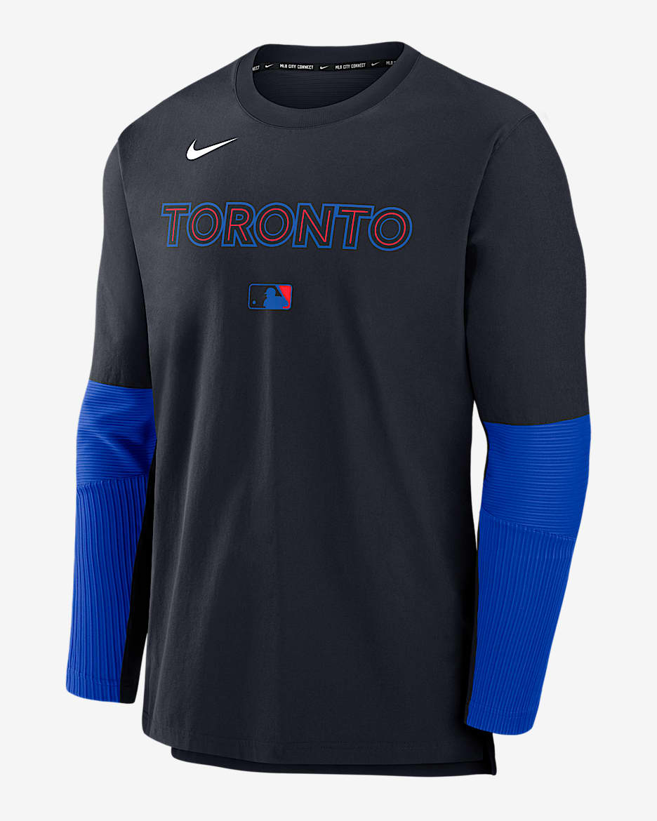 Chamarra sin cierre Nike Dri-FIT de la MLB para hombre Toronto Blue Jays Authentic Collection City Connect Player - Azul marino