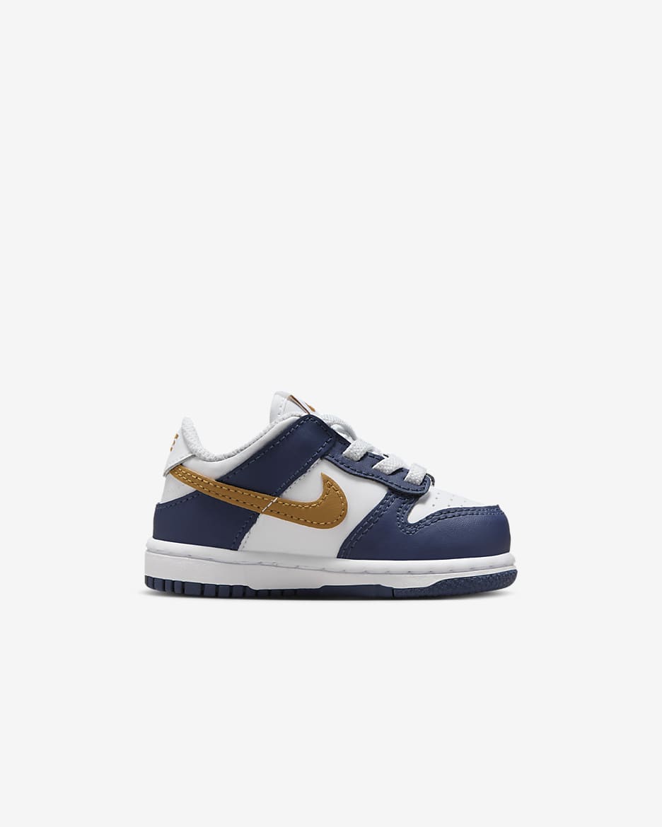 Calzado para bebé e infantil Nike Dunk Low - Blanco/Azul marino medianoche/Trigo