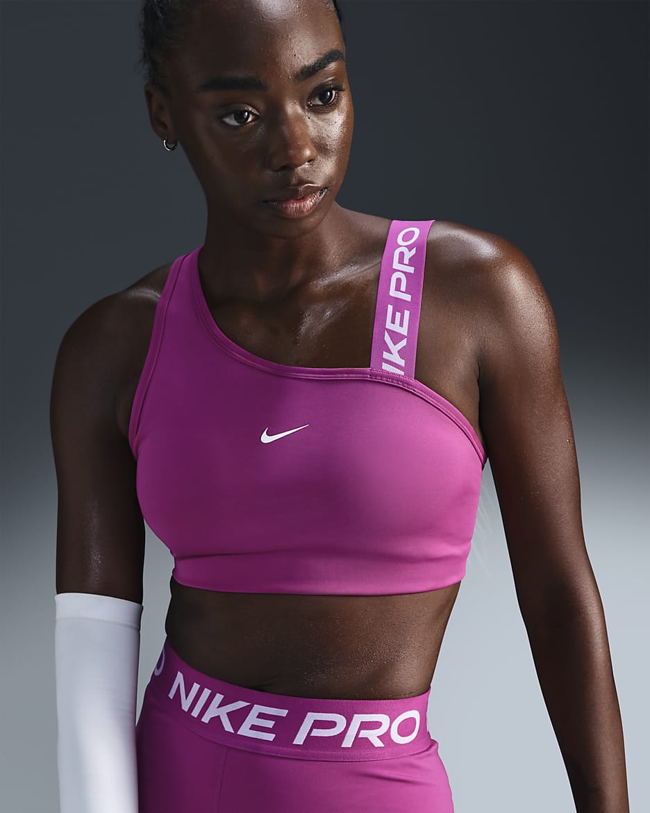 Nike Pro Swoosh Asymmetrical Women's Medium-Support Padded Sports Bra - Hot Fuchsia/White/White