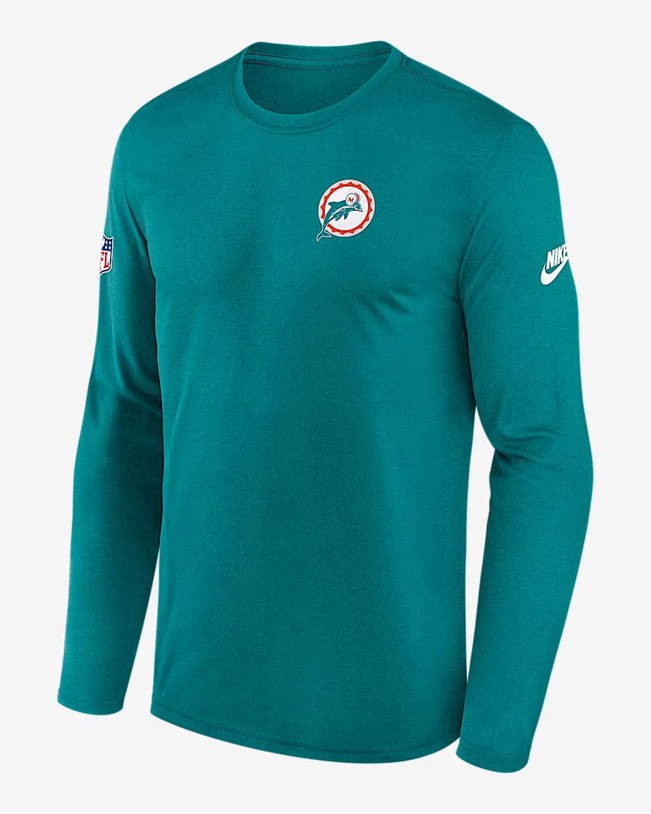 Miami Dolphins Alt Legend Small Logo Men's Nike Dri-FIT NFL Long-Sleeve T-Shirt - Aqua