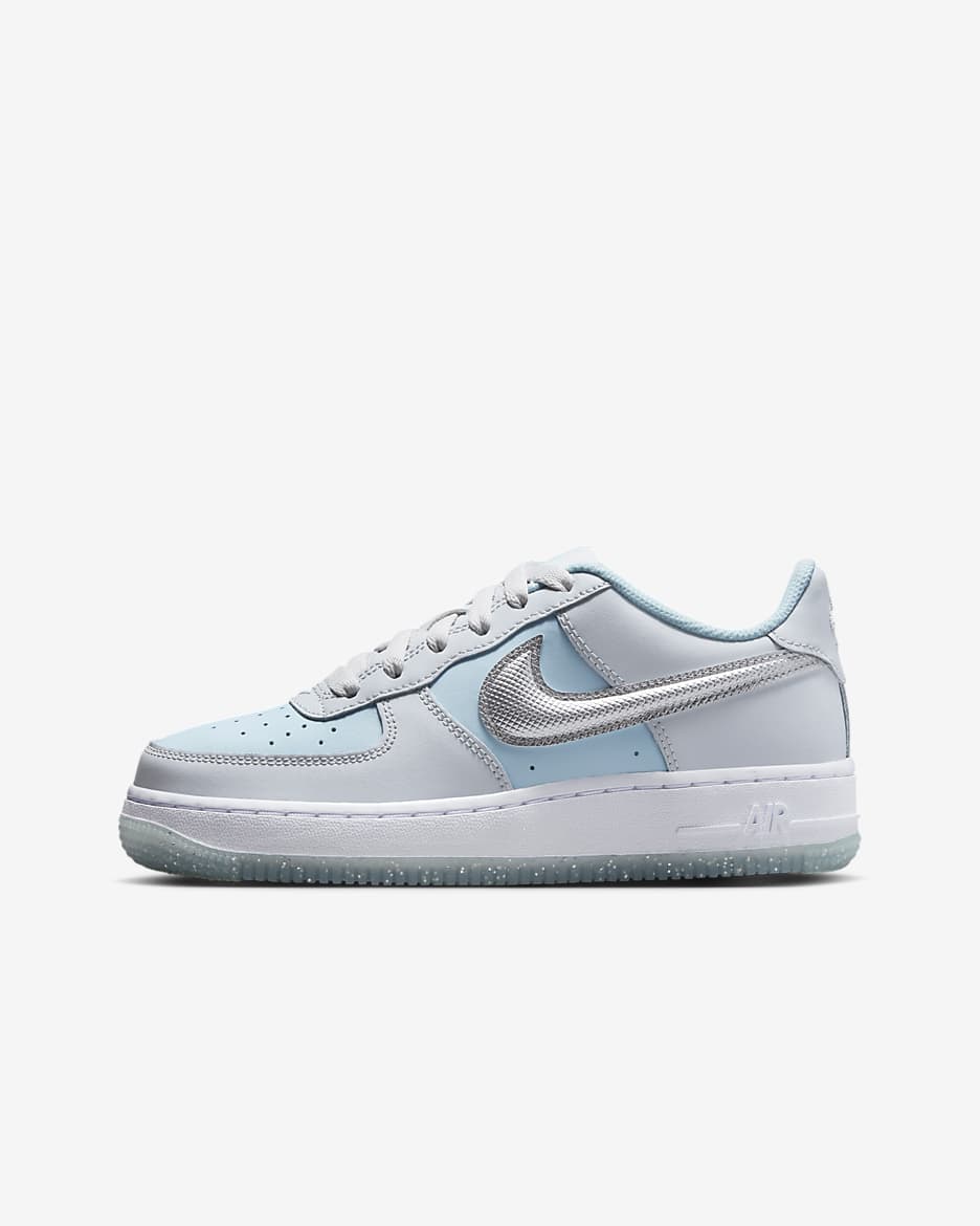 Tenis para niños grandes Nike Air Force 1 - Platino puro/Azul glacial/Plata metalizado