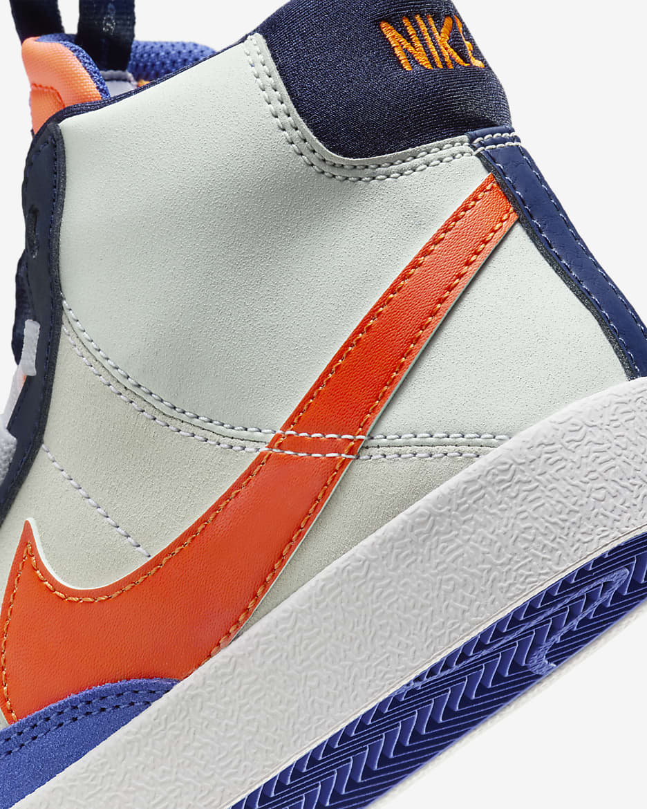 Nike Blazer Mid '77 SE Little Kids' Shoes - White/Light Silver/Midnight Navy/Team Orange