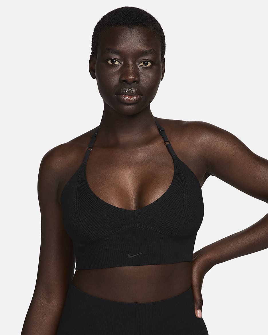 Brassière côtelée non rembourrée à maintien léger Nike Sportswear Chill Knit pour femme - Noir/Blanc