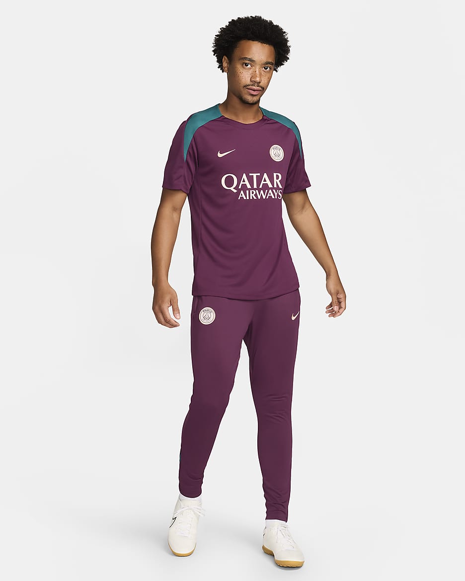 Paris Saint-Germain Strike Men's Nike Dri-FIT Soccer Short-Sleeve Knit Top - Bordeaux/Bordeaux/Geode Teal/Guava Ice