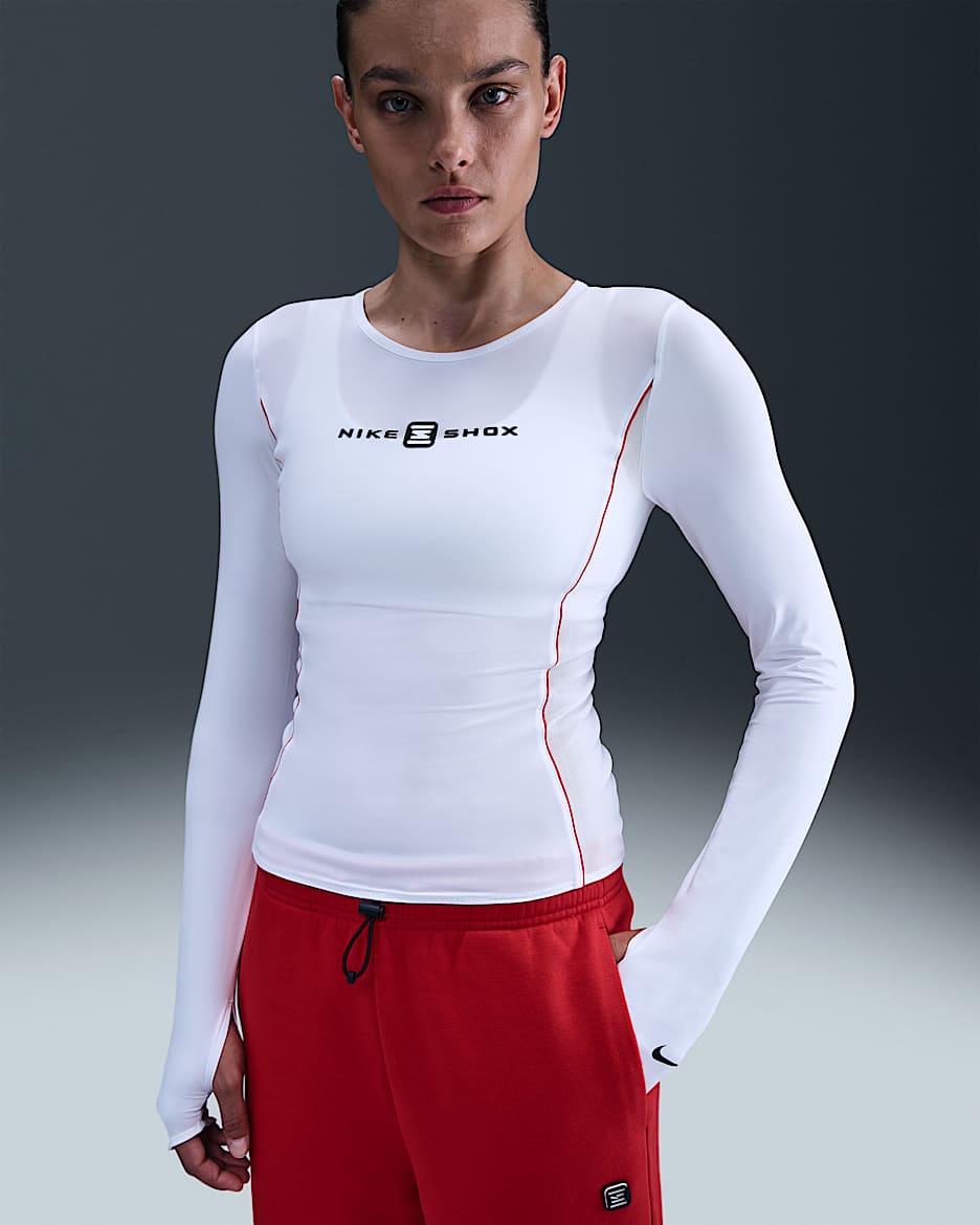 Damska koszulka z długim rękawem Nike Sportswear Shox - Biel/Biel