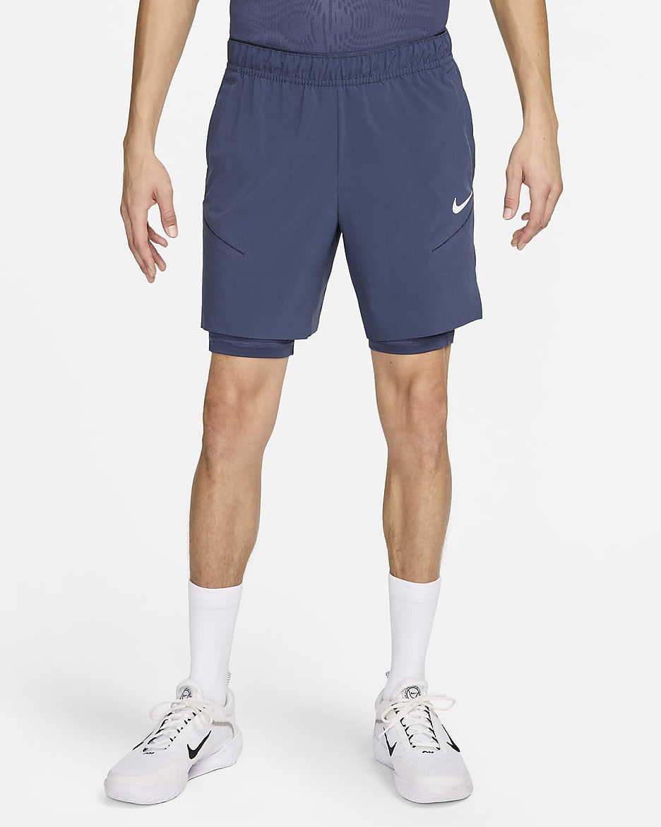 Shorts de tenis Dri-FIT para hombre NikeCourt Slam - Trueno azul/Pizarra cenizo/Blanco