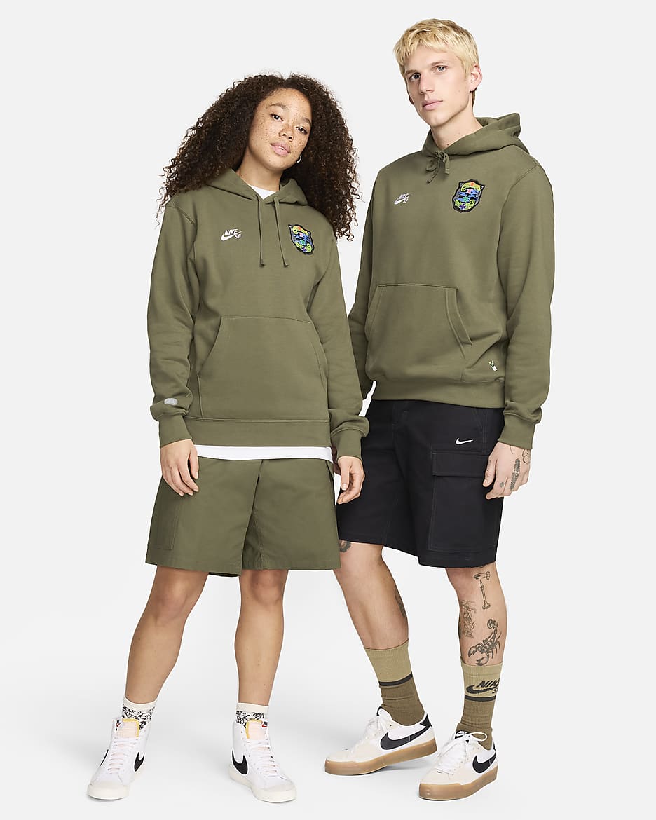 Sweat à capuche en Fleece Nike SB - Medium Olive/Blanc