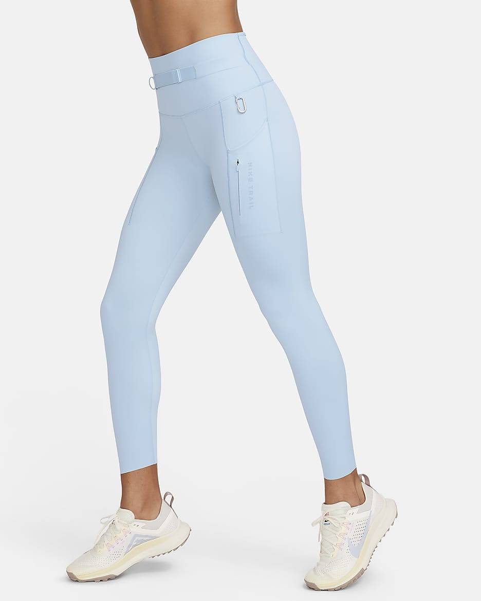 Nike Trail Go Women's Firm-Support High-Waisted 7/8 Leggings with Pockets - Light Armoury Blue/Light Orewood Brown/Khaki