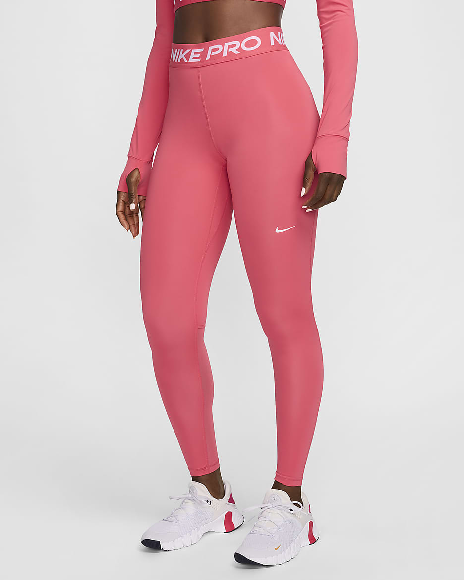 Nike Pro Women's Mid-Rise Mesh-Paneled Leggings - Aster Pink/Pinksicle/White