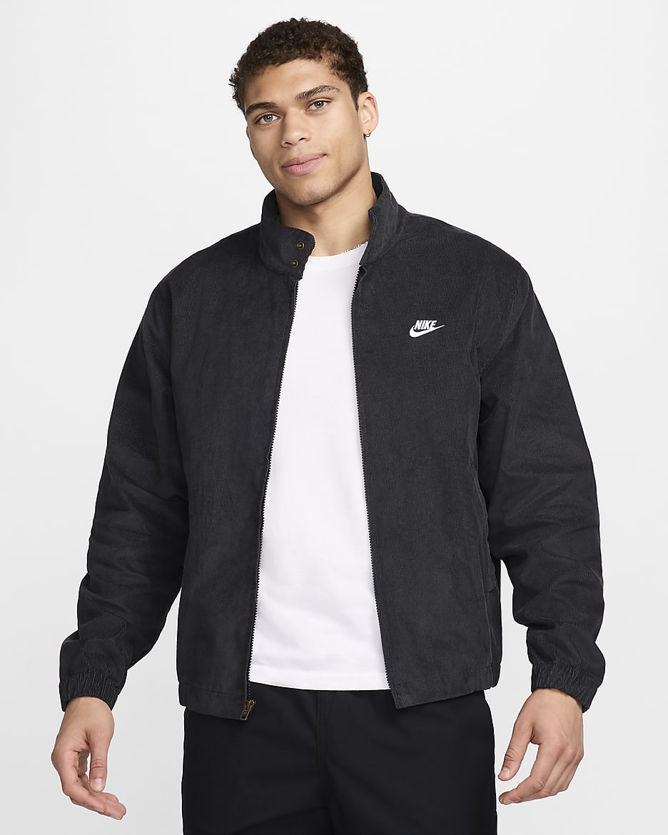 Veste Harrington en velours côtelé Nike Sportswear Club pour homme - Noir/Blanc