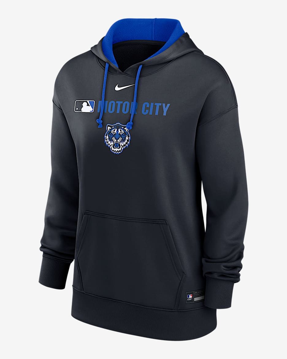 Sudadera con gorro sin cierre Nike Therma de la MLB para mujer Detroit Tigers Authentic Collection City Connect - Azul marino