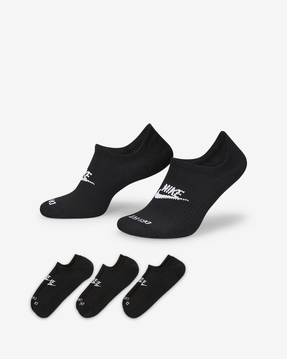 Everyday Plus Cushioned Nike Footie Calcetines - Negro/Blanco