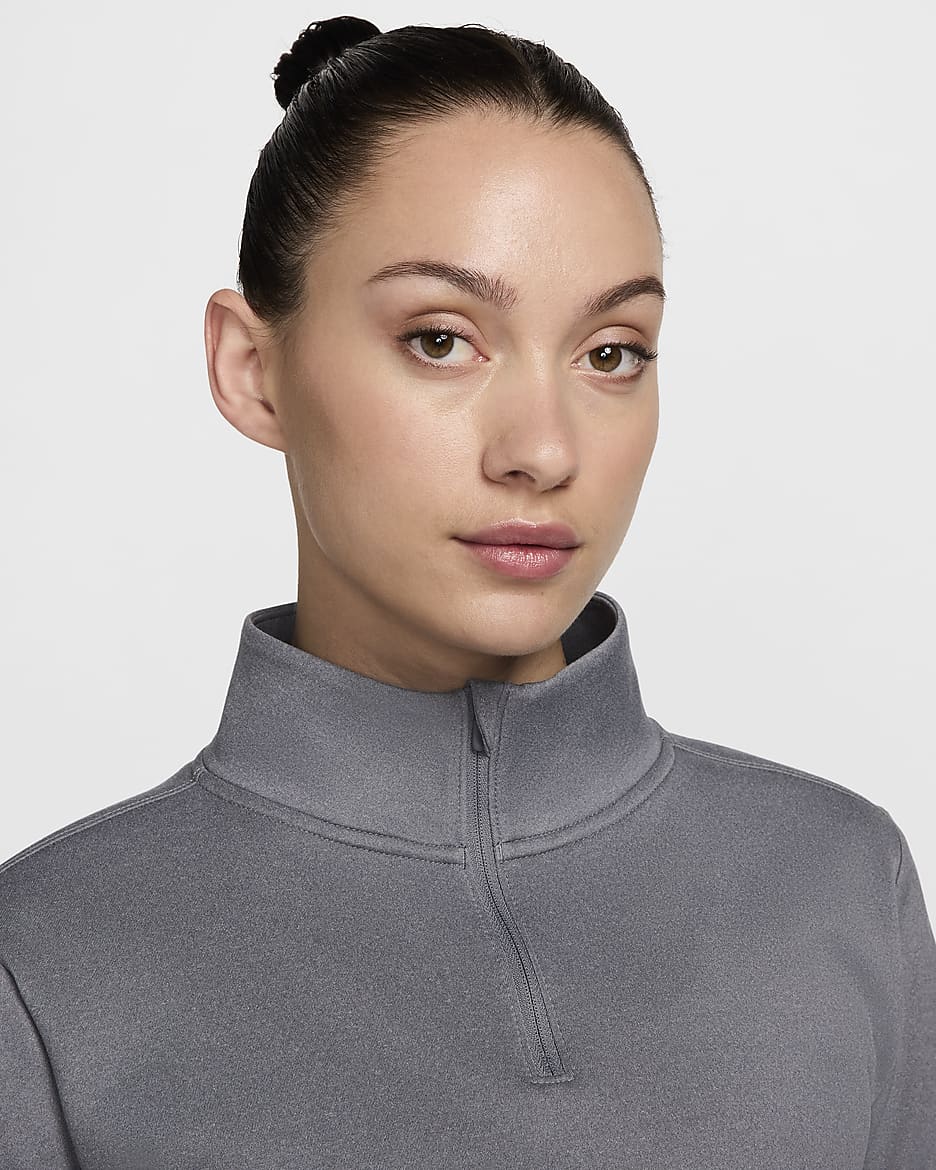 Nike Therma-FIT One Women's Long-Sleeve 1/2-Zip Top - Smoke Grey/Heather/White