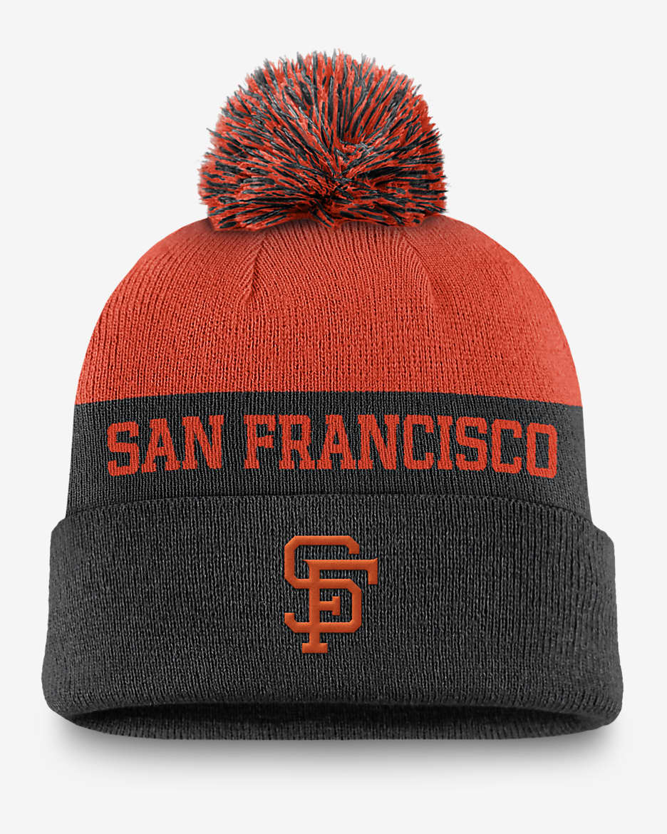 Gorro con dobladillo y pompón Nike de la MLB para hombre San Francisco Giants Rewind Peak - Negro