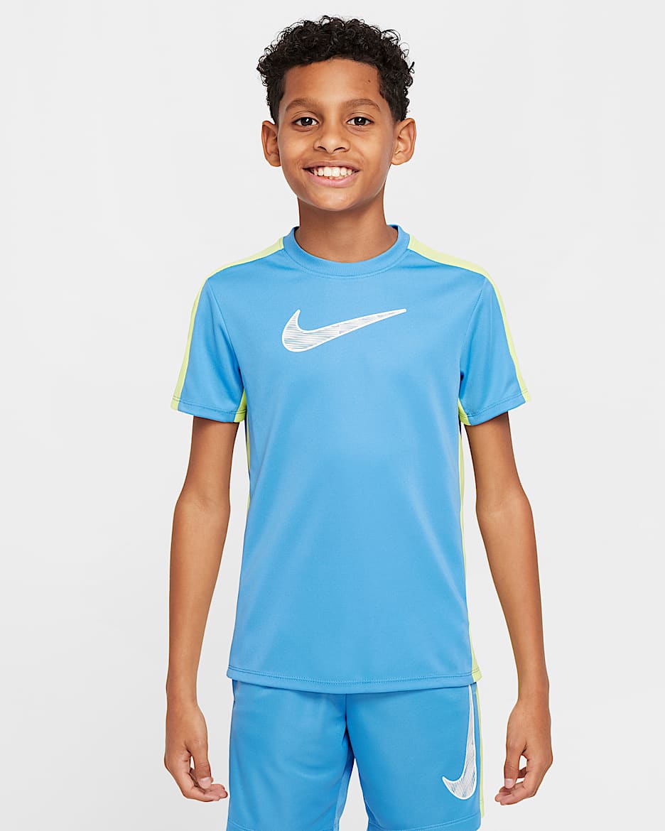 Nike Trophy23 Older Kids' Dri-FIT Short-Sleeve Top - Blue Beyond/Light Lemon Twist/White