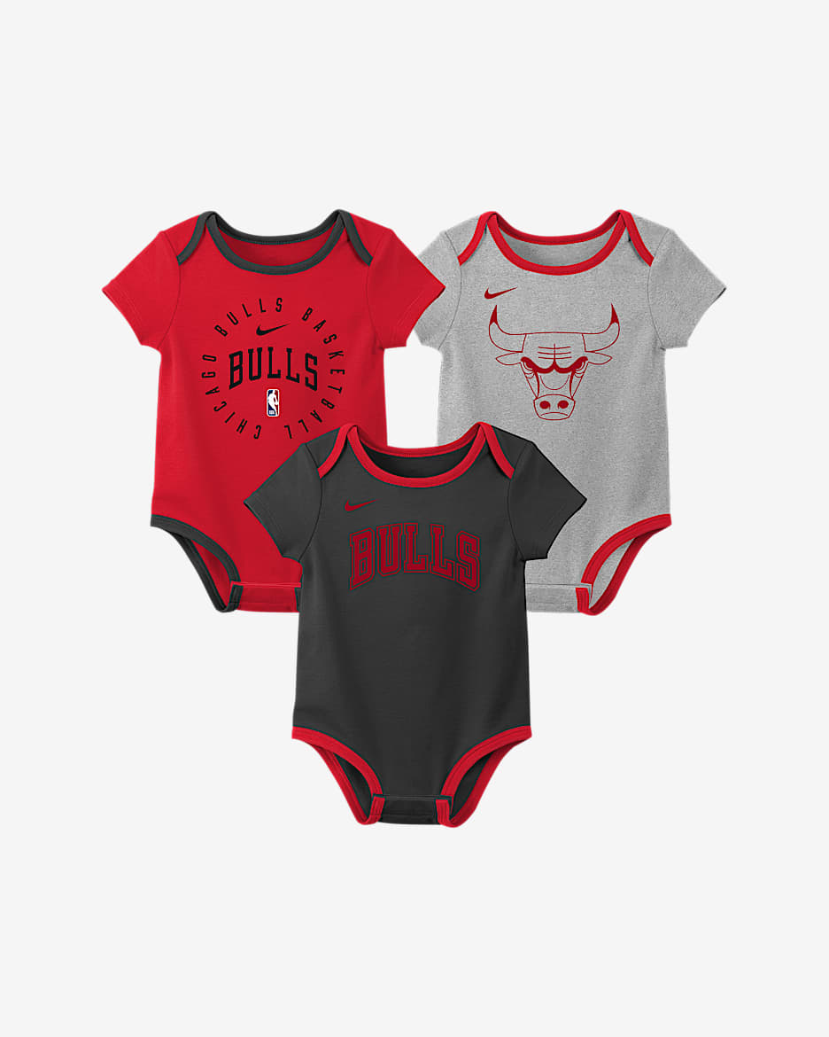 Chicago Bulls Baby Nike NBA 3-Pack Bodysuit Set - University Red