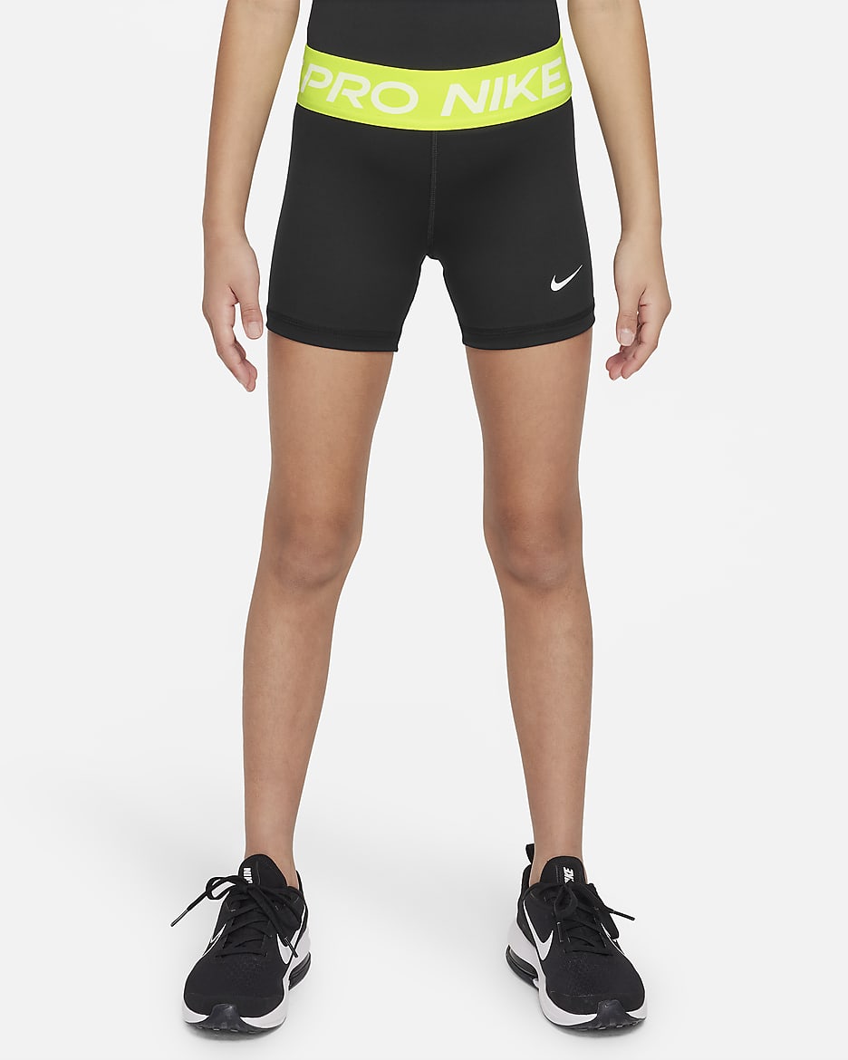 Shorts para niña talla grande Nike Pro - Negro/Volt/Blanco