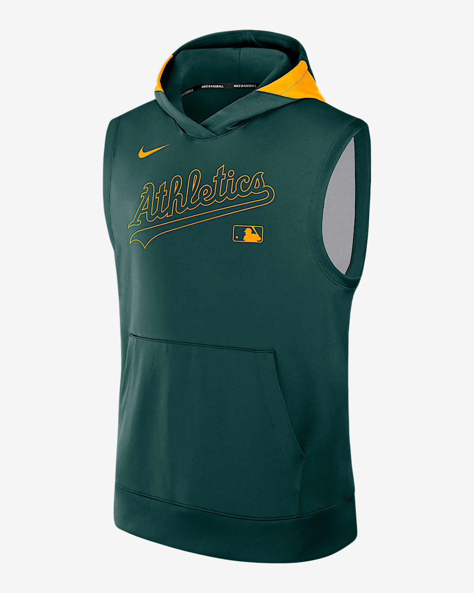 Sudadera con gorro sin cierre ni mangas Nike Dri-FIT de la MLB para hombre Athletics Authentic Collection - Verde