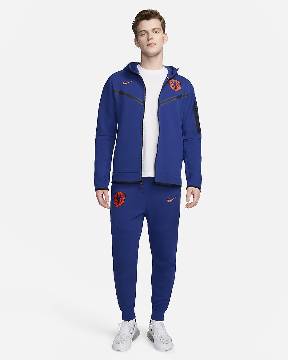 Sweat à capuche et zip Nike Football Pays-Bas Tech Fleece Windrunner pour homme - Deep Royal Blue/Safety Orange