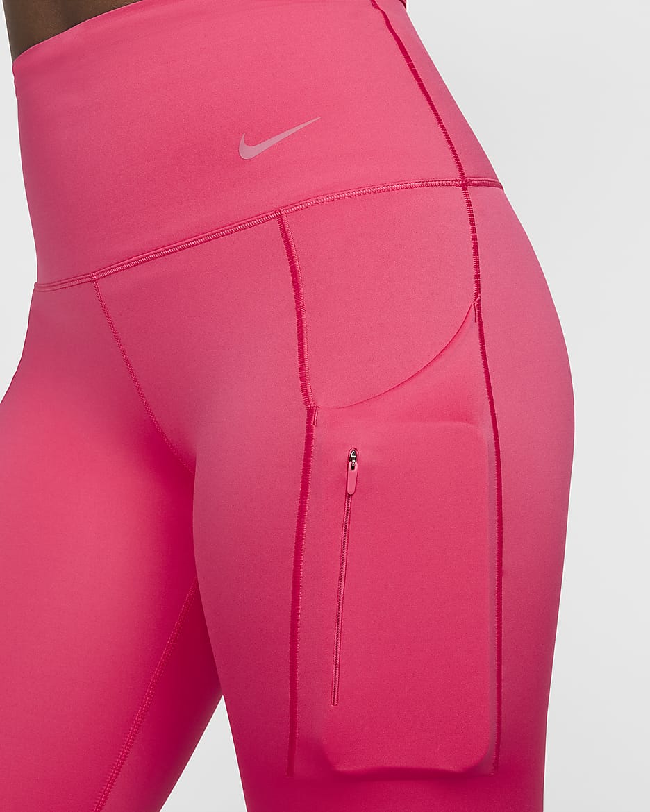 Nike Go Lange legging met hoge taille, zakken en complete ondersteuning voor dames - Aster Pink/Zwart