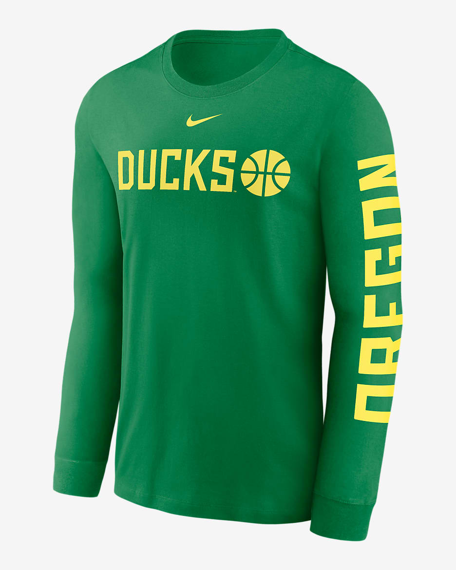 Oregon Ducks Basketball Icon Men's Nike College Long-Sleeve T-Shirt - Apple Green