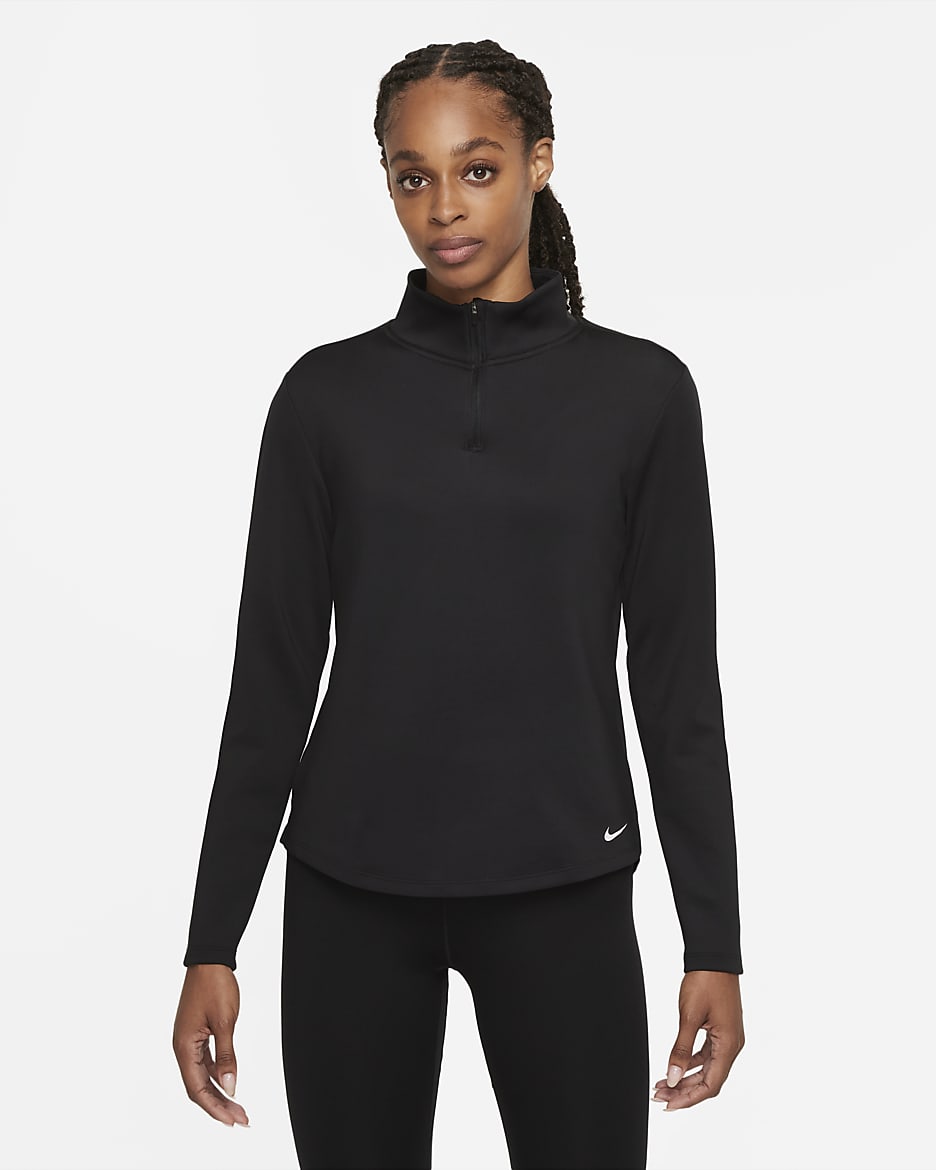 Camiseta de medio cierre con manga larga para mujer Nike Therma-FIT One - Negro/Blanco