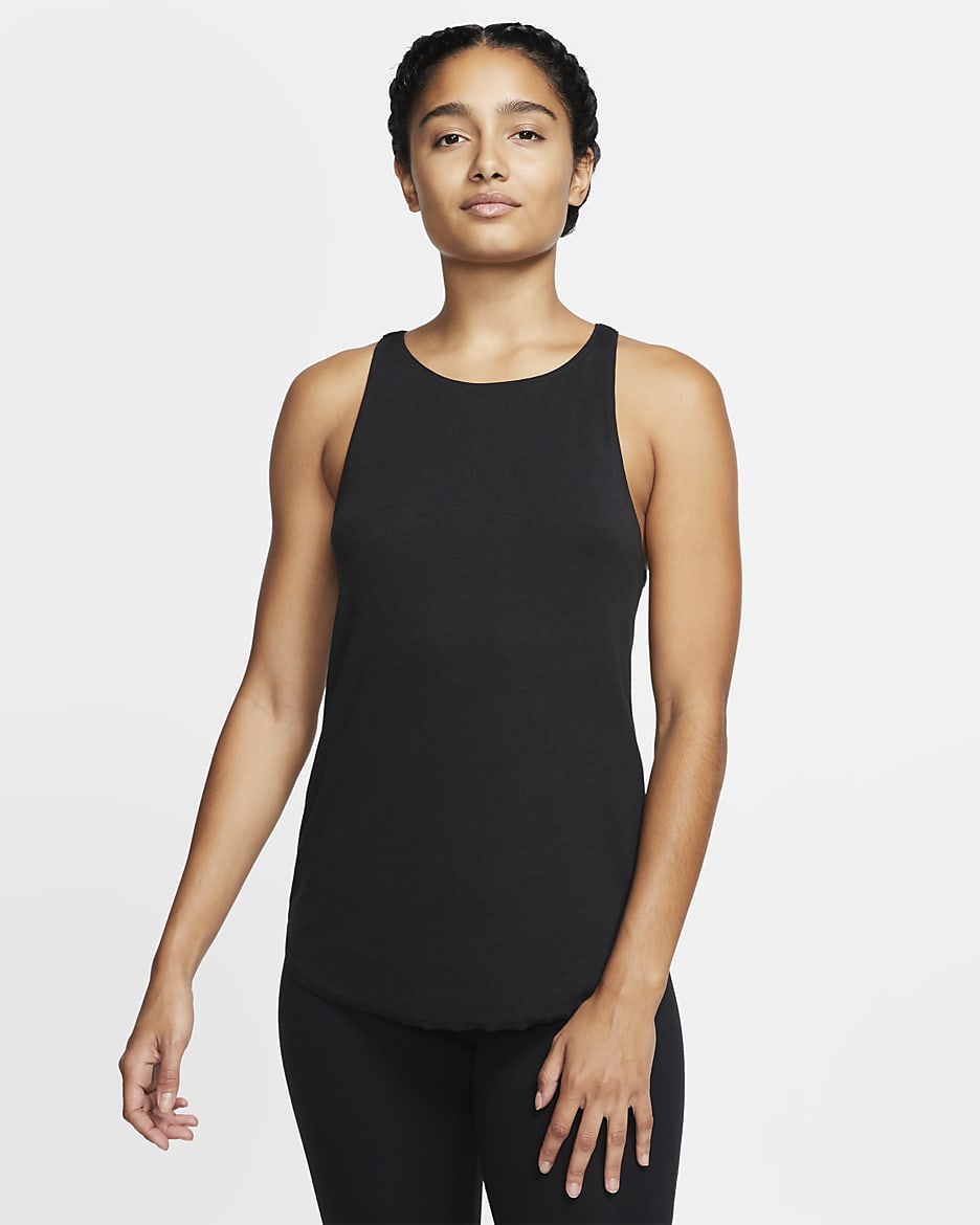 Camiseta de tirantes de tela rib para mujer Nike Yoga Luxe - Negro/Gris humo oscuro