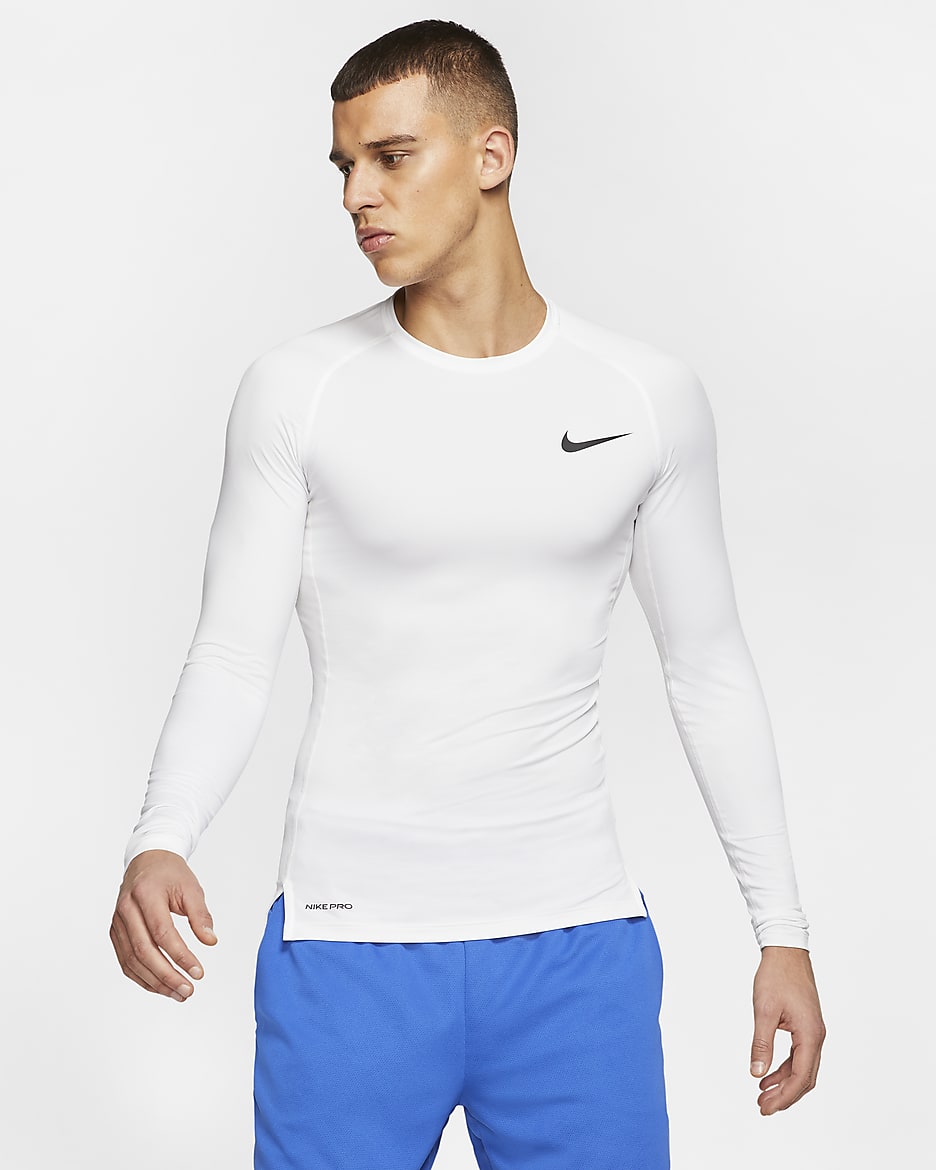 Nike Pro Men's Tight Fit Long-Sleeve Top - White/Black