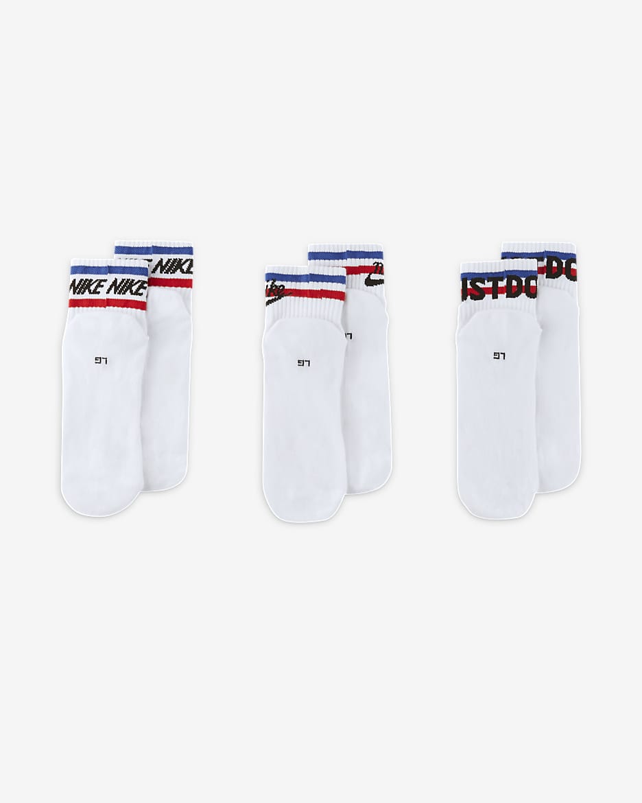 Nike Everyday Essential Ankle Socks (3 Pairs) - White/Black/Game Royal/University Red