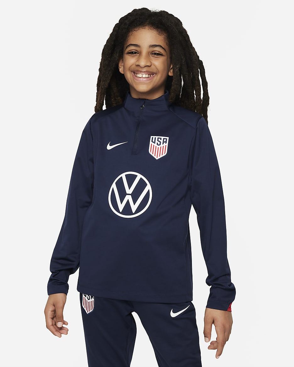 USMNT Strike Big Kids' Nike Storm-FIT Soccer Drill Top - Obsidian/Sport Red/White