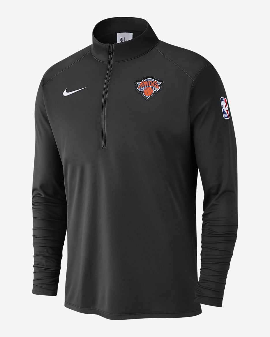 Playera de manga larga Nike de la NBA de medio cierre para hombre New York Knicks - Negro/Negro/Blanco