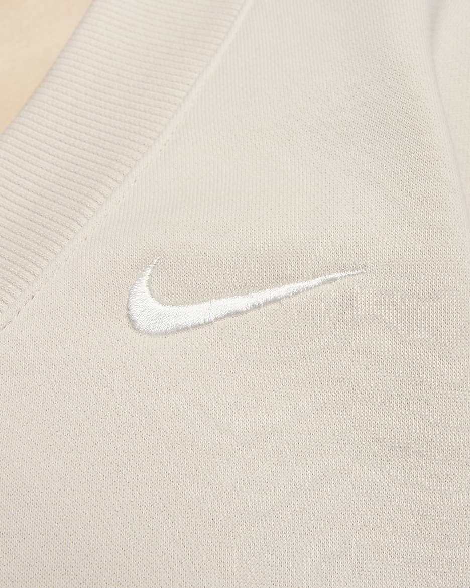 V-ringad, kort tröja Nike Sportswear Phoenix Fleece för kvinnor - Light Orewood Brown/Sail