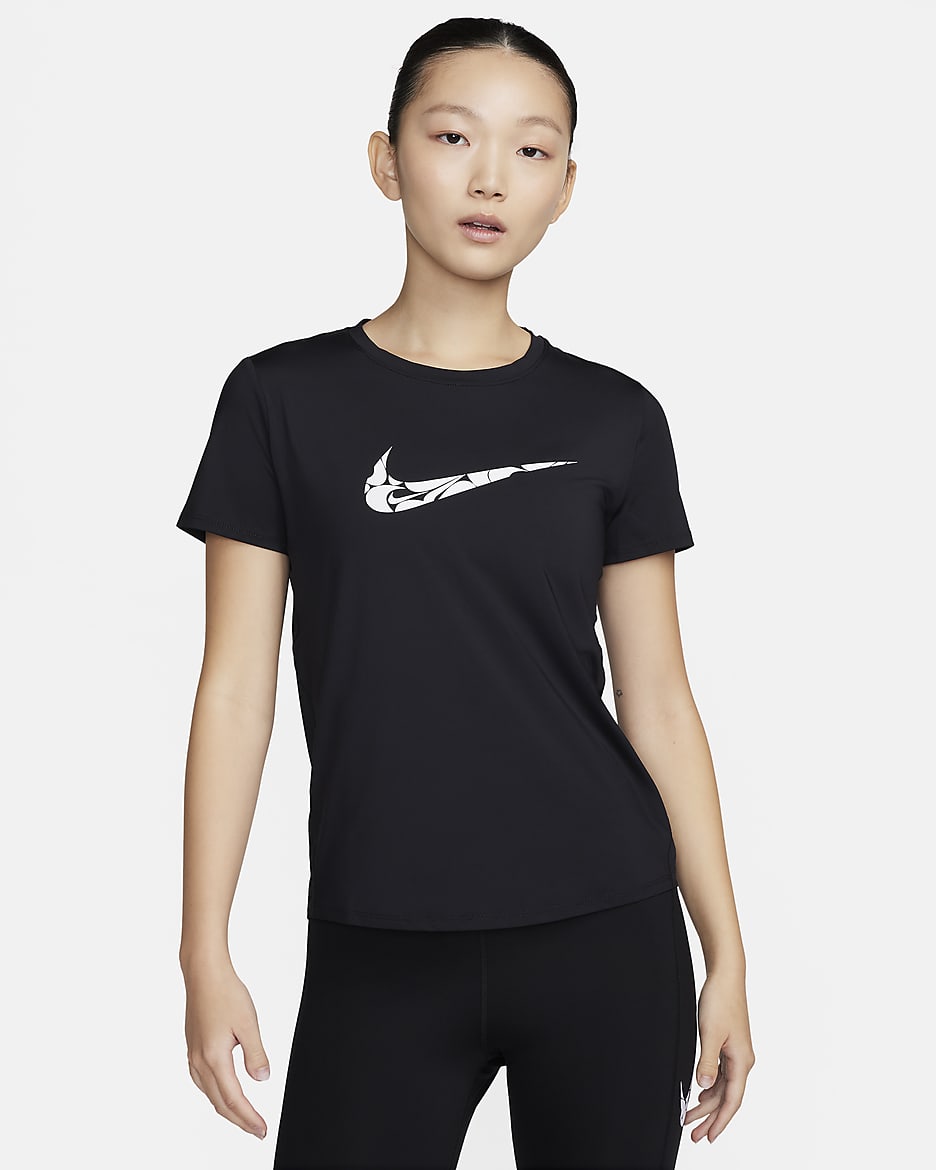 Nike One Swoosh Women's Dri-FIT Short-Sleeve Running Top - Black/White