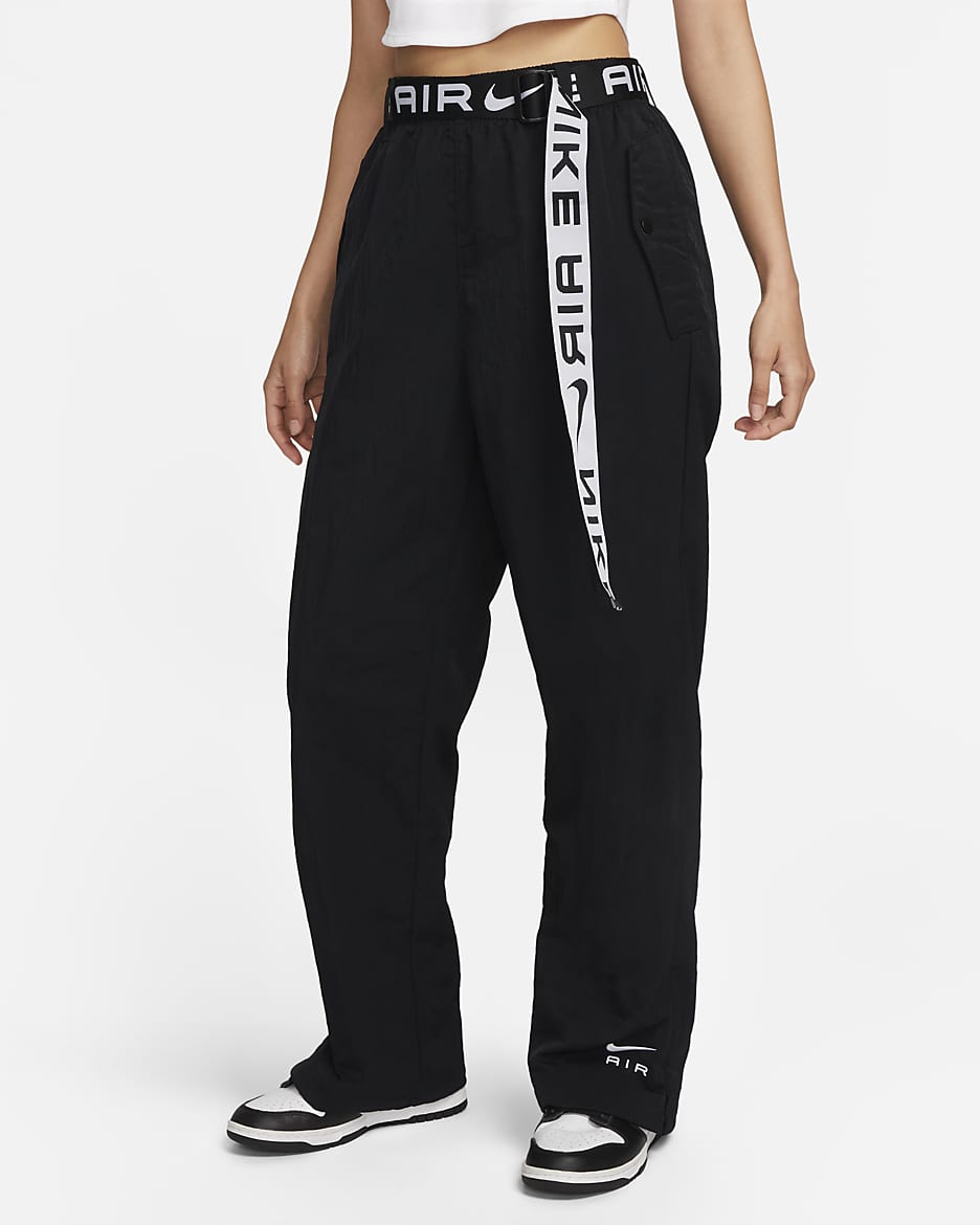 กางเกงขายาวเอวสูงแบบทอผู้หญิง Nike Air - ดำ/ขาว