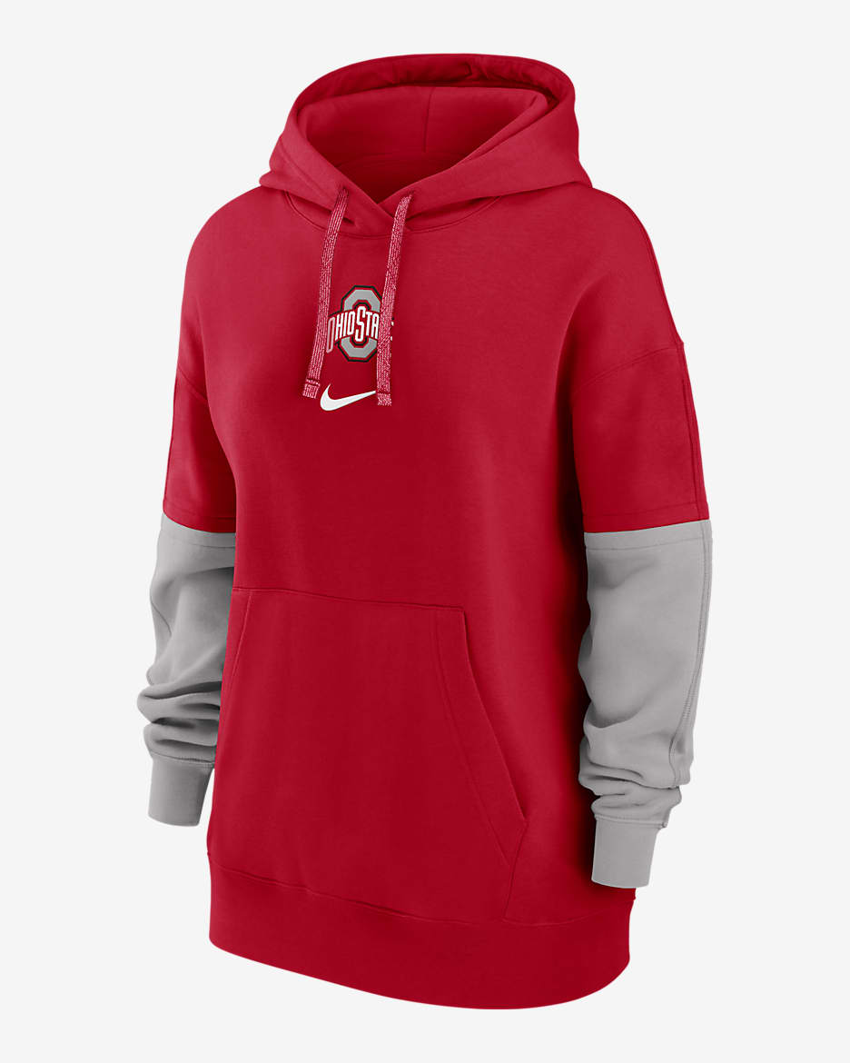Sudadera con gorro sin cierre universitaria Nike para mujer Ohio State Buckeyes Sideline Essential - Rojo