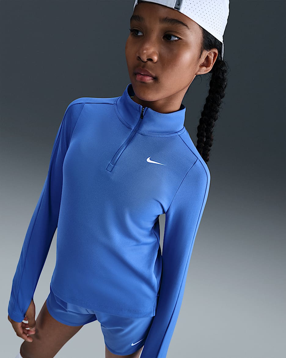 Nike Girls' Dri-FIT Long-Sleeve 1/4-Zip Top - Comet Blue/White