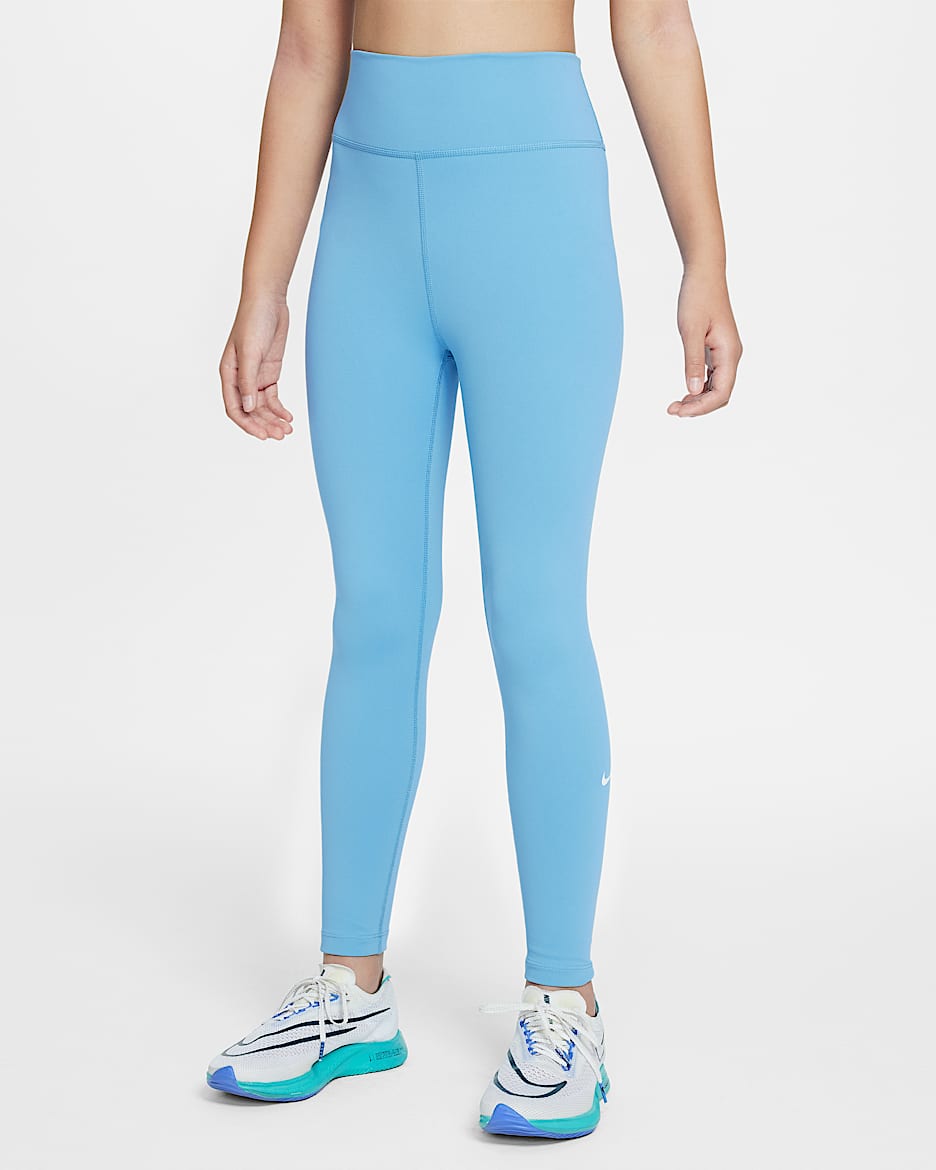 Nike One Dri-FIT-Leggings mit hohem Taillenbund für ältere Kinder (Mädchen) - Blue Beyond/Weiß