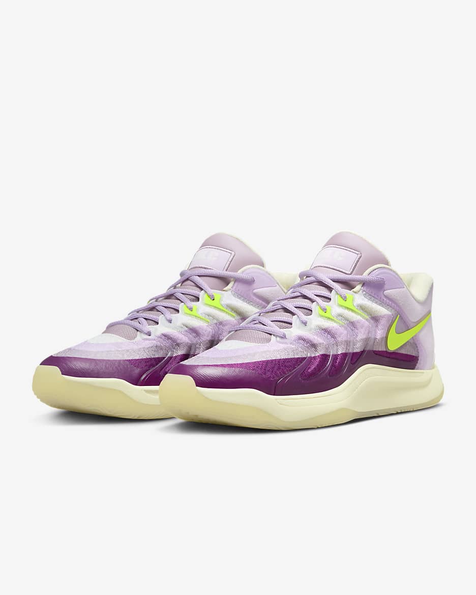 Tenis de básquetbol KD17 x Alchemist - Leche de coco/Violeta viotech/Muñeca/Naranja láser claro