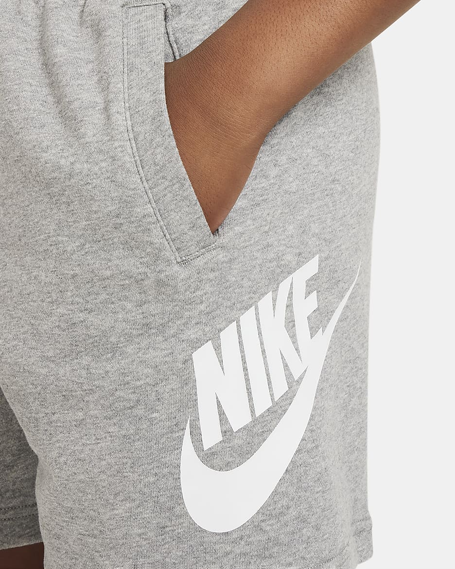 Nike Sportswear Club Fleece French-Terry-Shorts für ältere Kinder (erweiterte Größen) - Dark Grey Heather/Base Grey/Weiß